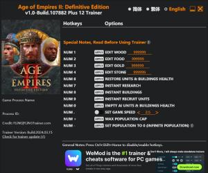 Age of Empires II: Definitive Edition Trainer for PC game version Build 107882