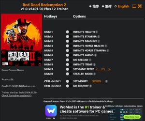 Red Dead Redemption 2 Trainer for PC game version v1491.50