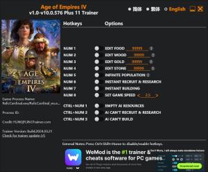 Age of Empires IV Trainer for PC game version v10.0.576