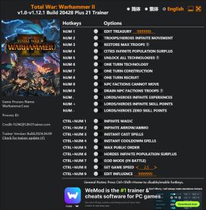 Total War: Warhammer 2 Trainer for PC game version v1.12.1 2024.04.09