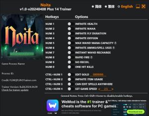 Noita Trainer for PC game version v2024.04.09
