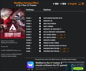 BlazBlue Entropy Effect Trainer for PC game version Early Access 2024.04.09
