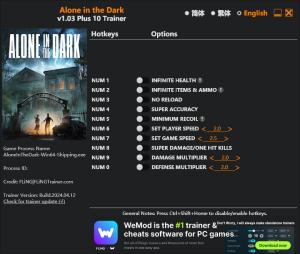 Alone in the Dark Trainer for PC game version v1.03