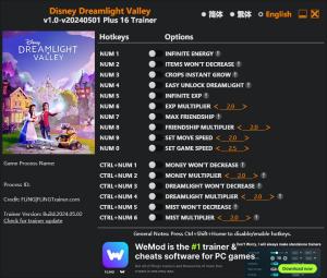 Disney Dreamlight Valley Trainer for PC game version v2024.05.02