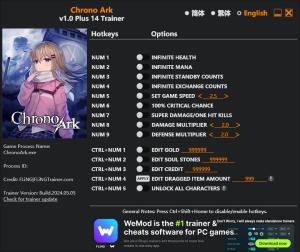 Chrono Ark Trainer for PC game version v1.0