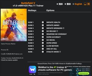 Battlefield 5 Trainer for PC game version v4991425