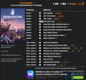 Humankind Trainer for PC game version v1.0.26.4449