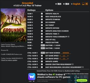 Grounded Trainer for PC game version v1.4.2