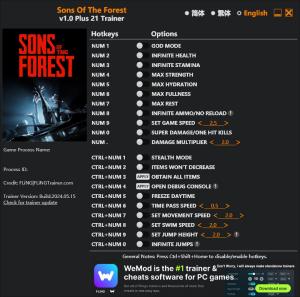 Sons Of The Forest Trainer for PC game version Early Access 2024.05.15