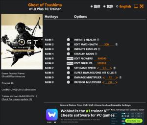 Ghost of Tsushima Trainer for PC game version v1.0