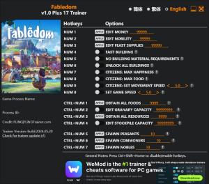 Fabledom Trainer for PC game version v1.0