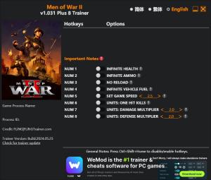 Men of War II Trainer for PC game version v1.031