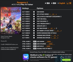 Dungeons 4 Trainer for PC game version v1.5