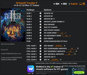 OCTOPATH TRAVELER II Trainer for PC game version v1.1.0