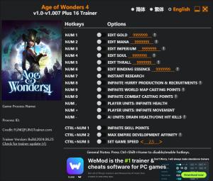 Age of Wonders 4 Trainer for PC game version v1.007