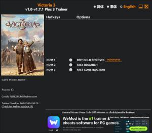 Victoria 3 Trainer for PC game version v1.7.1