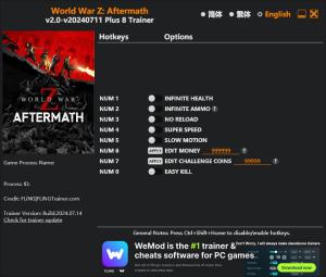 World War Z: Aftermath Trainer for PC game version v2024.07.14