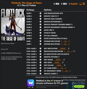 Flintlock: The Siege of Dawn Trainer for PC game version v1.1