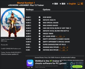 Mortal Kombat 1 Trainer for PC game version v2024.08.11