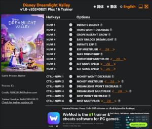 Disney Dreamlight Valley Trainer for PC game version v2024.08.25