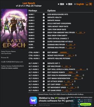 Last Epoch Trainer for PC game version v1.1