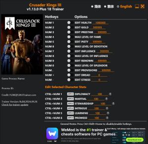 Crusader Kings 3 Trainer for PC game version v1.13.0