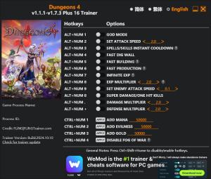 Dungeons 4  Trainer for PC game version v1.7.3