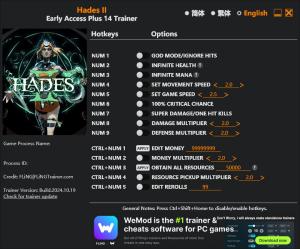 Hades II Trainer for PC game version Early Access 2024.10.19