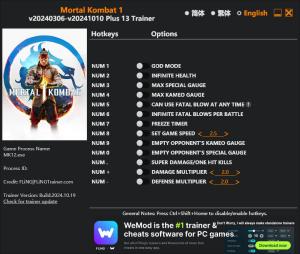 Mortal Kombat 1 Trainer for PC game version v2024.10.19