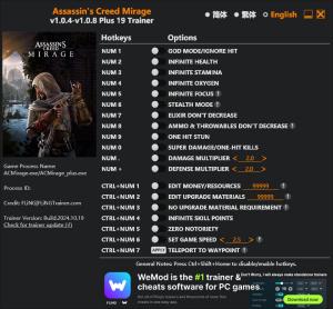 Assassin’s Creed Mirage Trainer for PC game version v1.0.8