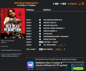 Red Dead Redemption Trainer for PC game version v1.0