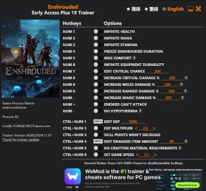 Enshrouded Trainer for PC game version Early Access 2024.11.07