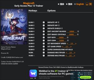 Magicraft  Trainer for PC game version Early Access 2024.11.20