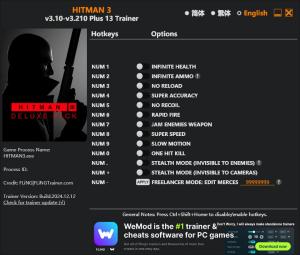 HITMAN 3 Trainer for PC game version v3.210