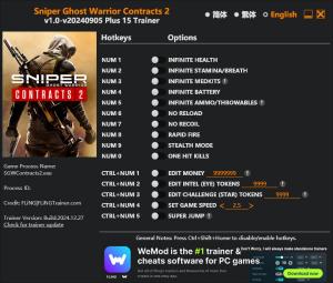 Sniper Ghost Warrior Contracts 2 Trainer for PC game version v2024.12.27