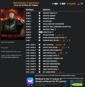 Red Solstice 2: Survivors Trainer for PC game version v3.16