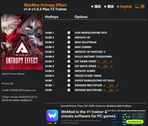 BlazBlue Entropy Effect Trainer for PC game version v1.0.3