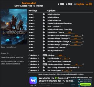 Enshrouded Trainer for PC game version Early Access 2025.02.05