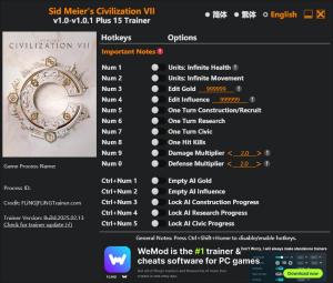 Sid Meier’s Civilization VII Trainer for PC game version v1.0.1