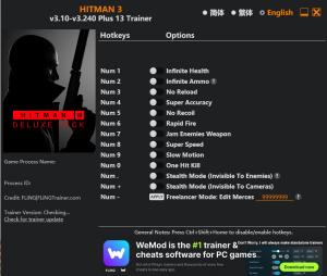 Trainer for PC game version v3.240