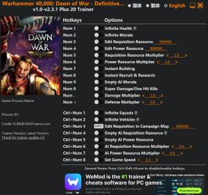 Warhammer 40,000: Dawn of War – Definitive Edition Trainer +20 v2.3.1 {FLiNG}