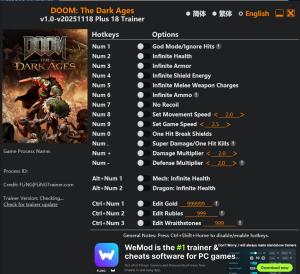 DOOM: The Dark Ages Trainer +18 v2025.11.18 {FLiNG}