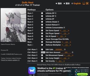 Trainer for PC game version v1.2