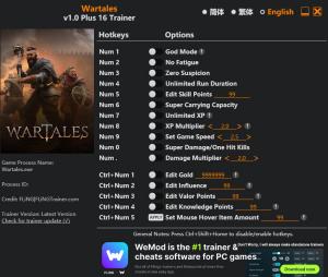 Trainer for PC game version v1.0