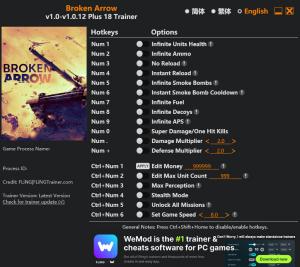 Trainer for PC game version v1.0.12