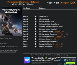 Terminator: Dark Fate – Defiance Trainer +13 v1.08 {FLiNG}