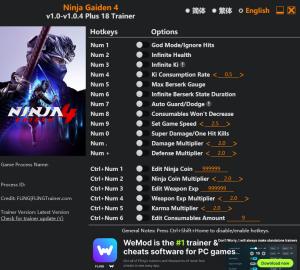 Ninja Gaiden 4 Trainer +18 v1.0.4 {FLiNG}