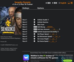 Trainer for PC game version v1.2