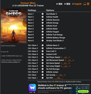 Trainer for PC game version v2026.04.08