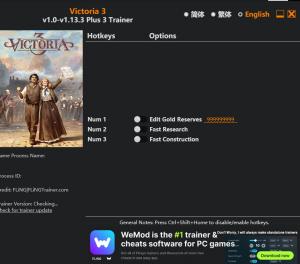 Trainer for PC game version v1.13.3